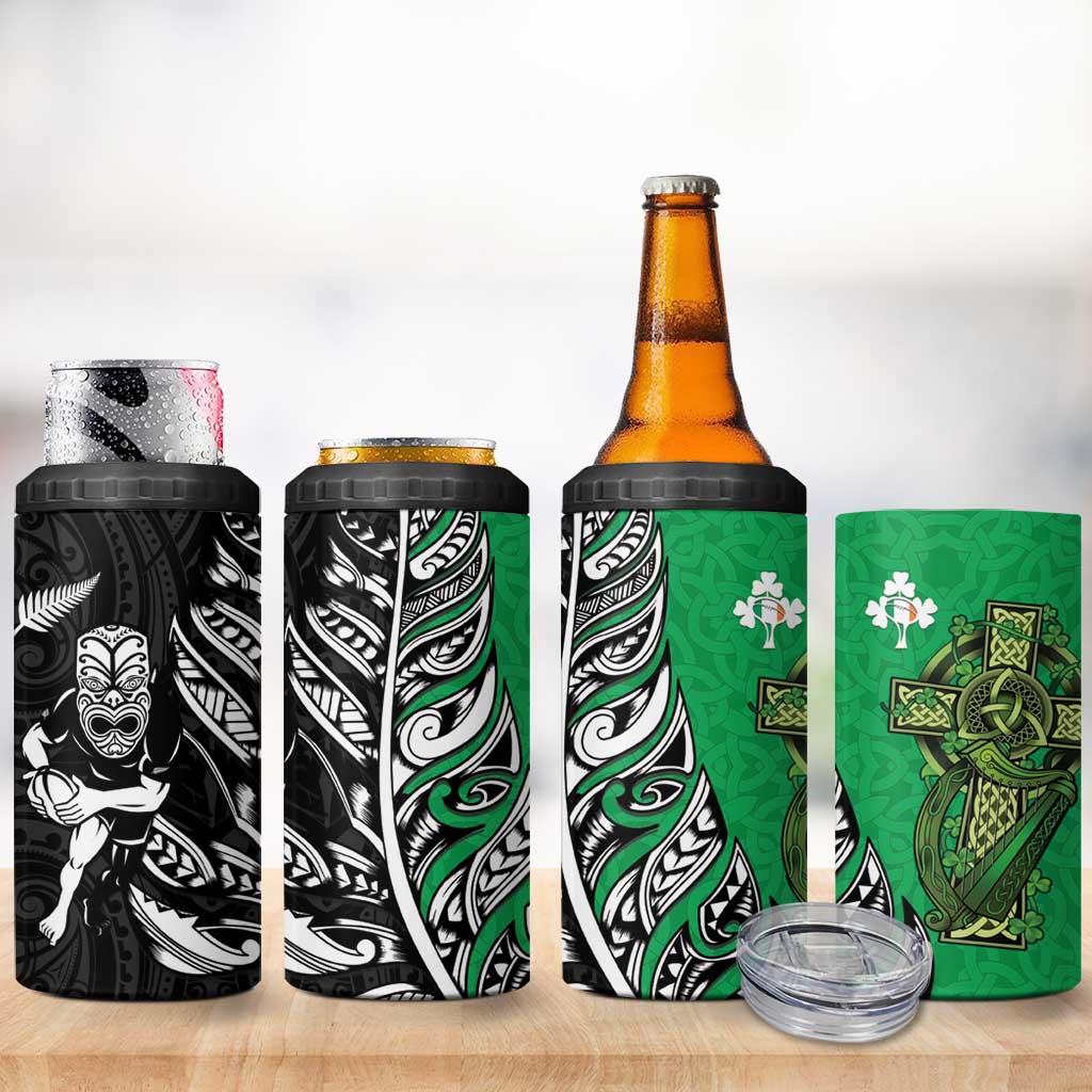 New Zealand and Ireland Rugby 4 in 1 Can Cooler Tumbler Maori Tiki Fern Irish Celtic Cross - Polynesian Pride