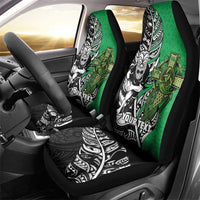 New Zealand and Ireland Rugby Custom Car Seat Cover Maori Tiki Fern Irish Celtic Cross - Polynesian Pride