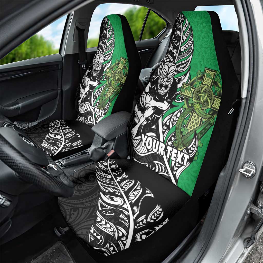 New Zealand and Ireland Rugby Custom Car Seat Cover Maori Tiki Fern Irish Celtic Cross - Polynesian Pride