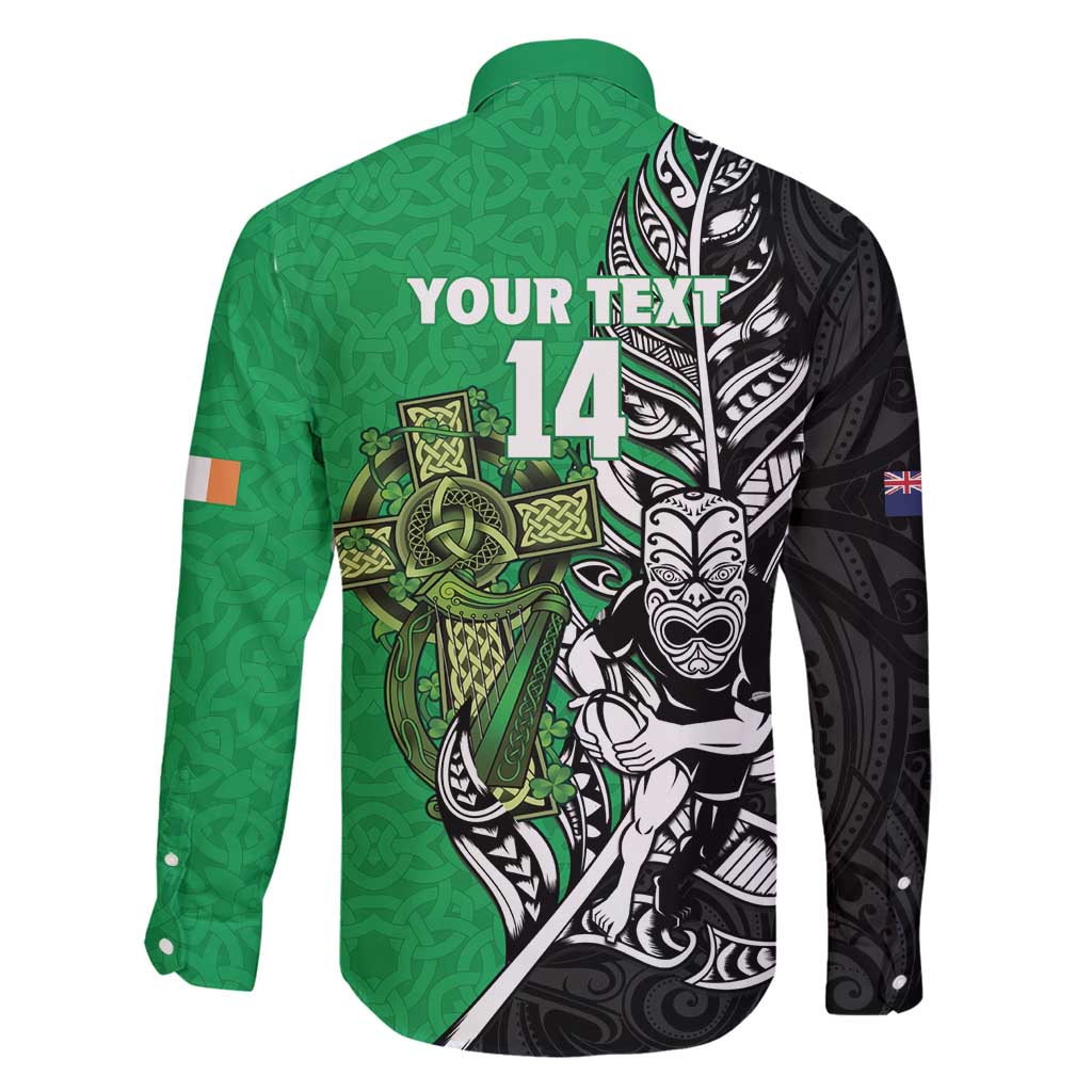 New Zealand and Ireland Rugby Custom Family Matching Long Sleeve Bodycon Dress and Hawaiian Shirt Maori Tiki Fern Irish Celtic Cross - Polynesian Pride
