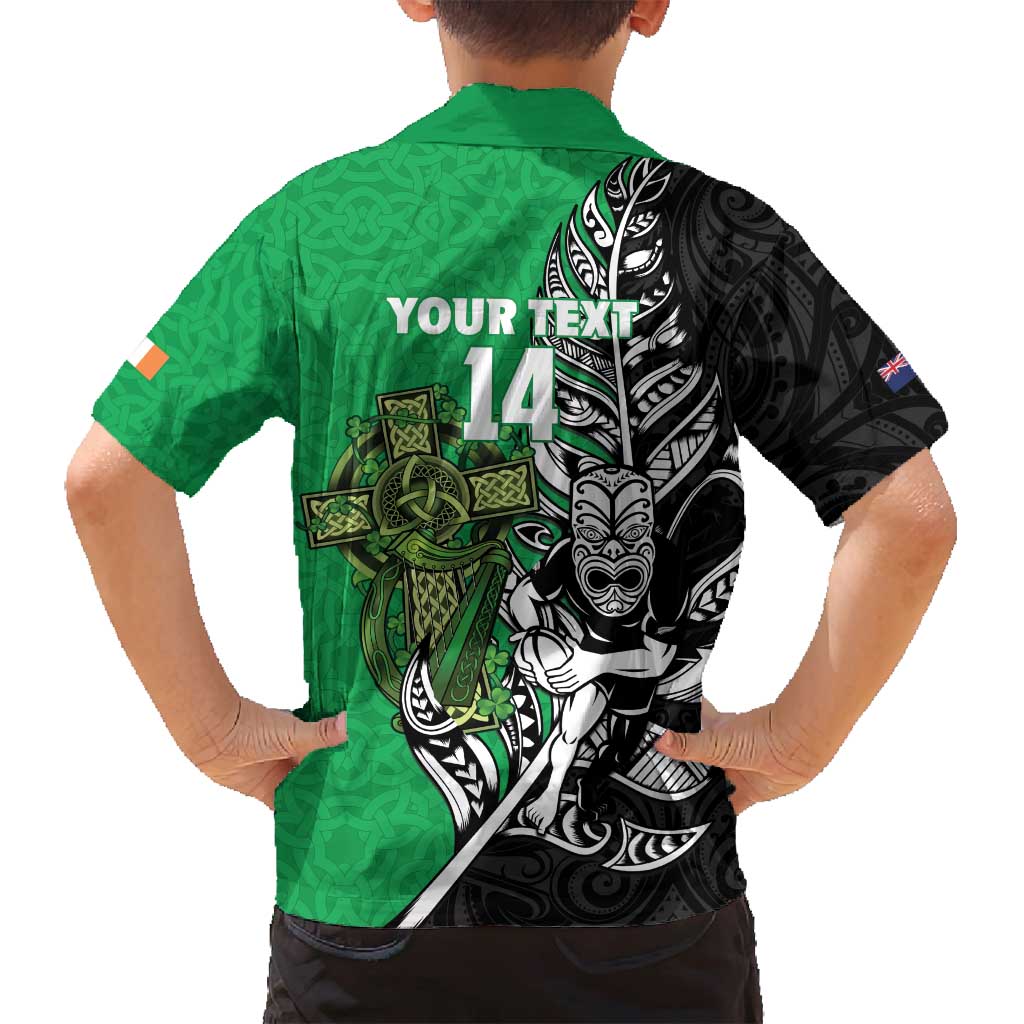 New Zealand and Ireland Rugby Custom Family Matching Puletasi and Hawaiian Shirt Maori Tiki Fern Irish Celtic Cross LT14 - Polynesian Pride
