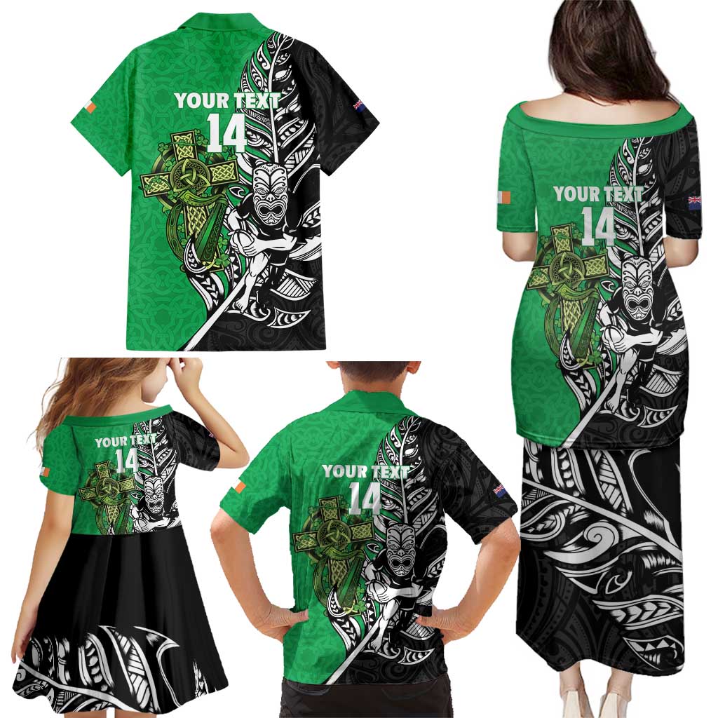 New Zealand and Ireland Rugby Custom Family Matching Puletasi and Hawaiian Shirt Maori Tiki Fern Irish Celtic Cross LT14 - Polynesian Pride