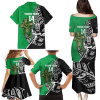 New Zealand and Ireland Rugby Custom Family Matching Puletasi and Hawaiian Shirt Maori Tiki Fern Irish Celtic Cross LT14 - Polynesian Pride