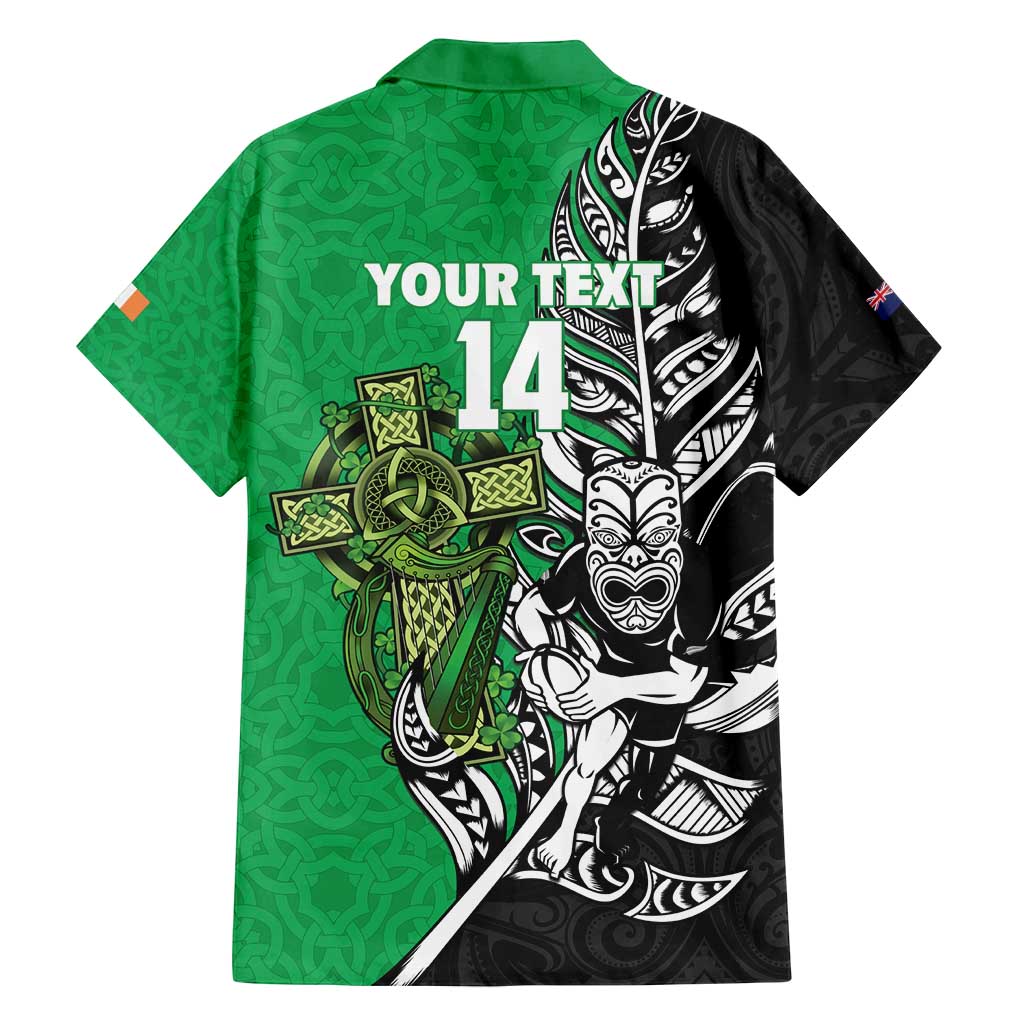 New Zealand and Ireland Rugby Custom Family Matching Puletasi and Hawaiian Shirt Maori Tiki Fern Irish Celtic Cross LT14 - Polynesian Pride