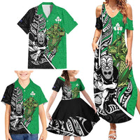 New Zealand and Ireland Rugby Custom Family Matching Summer Maxi Dress and Hawaiian Shirt Maori Tiki Fern Irish Celtic Cross - Polynesian Pride