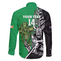 New Zealand and Ireland Rugby Custom Family Matching Tank Maxi Dress and Hawaiian Shirt Maori Tiki Fern Irish Celtic Cross - Polynesian Pride