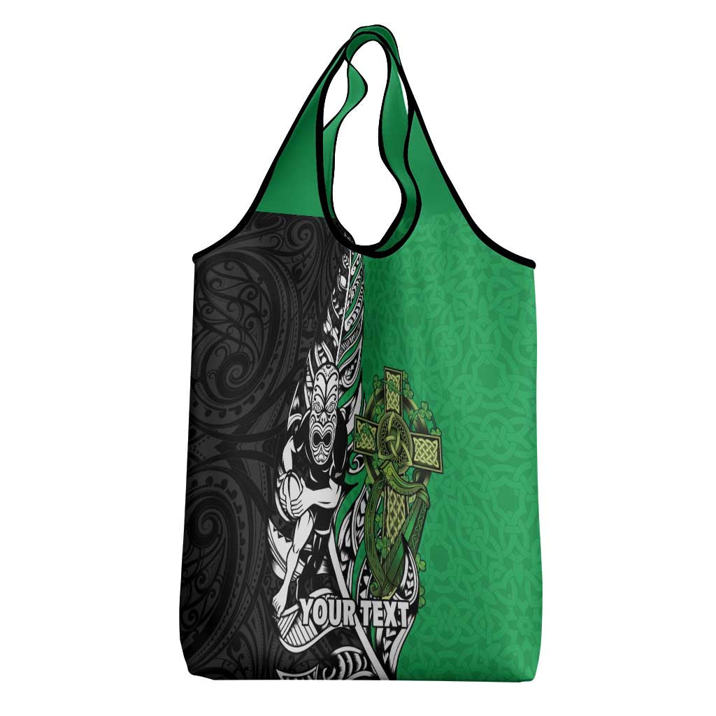 New Zealand and Ireland Rugby Custom Grocery Bag Maori Tiki Fern Irish Celtic Cross - Polynesian Pride