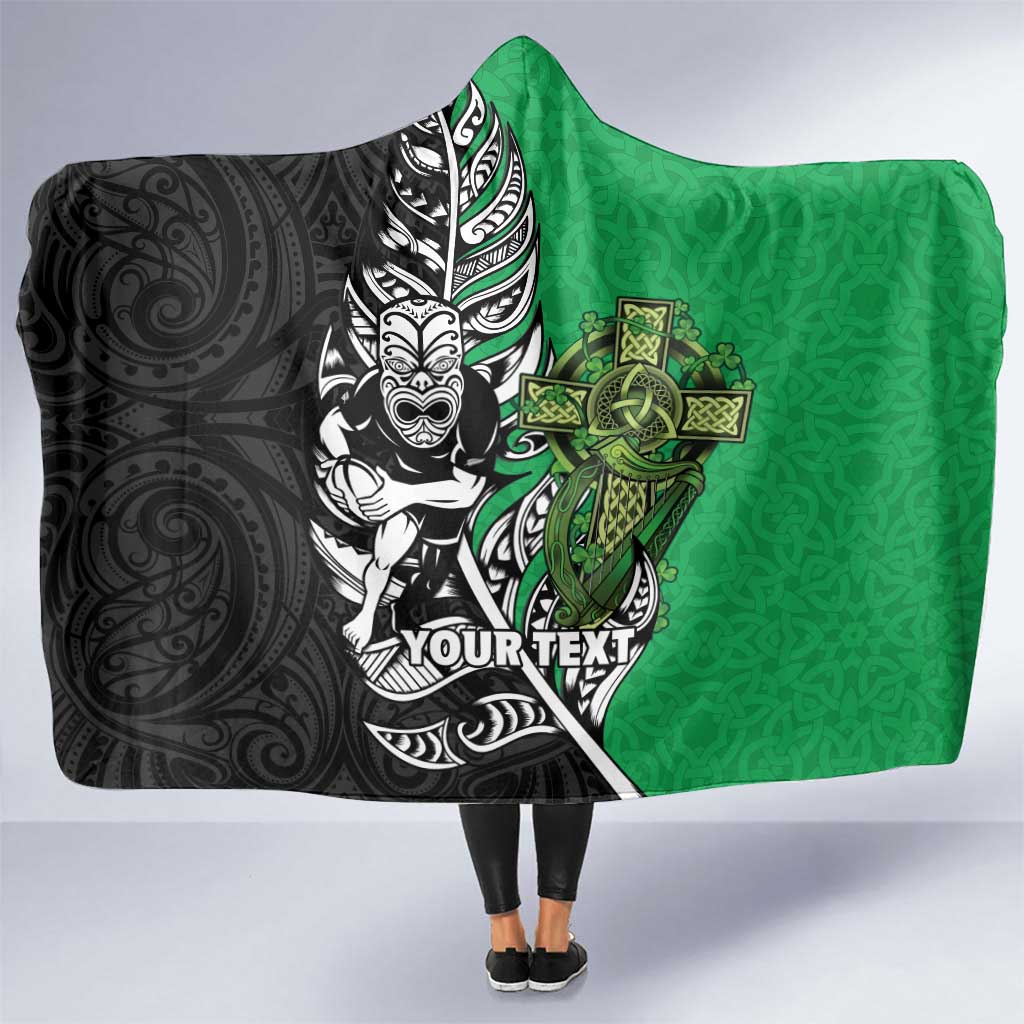 New Zealand and Ireland Rugby Custom Hooded Blanket Maori Tiki Fern Irish Celtic Cross LT14 One Size Green - Polynesian Pride