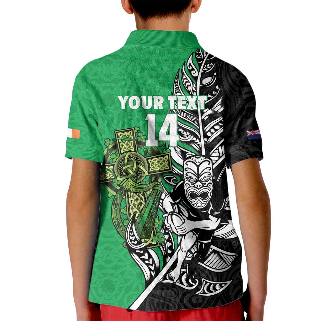 New Zealand and Ireland Rugby Custom Kid Polo Shirt Maori Tiki Fern Irish Celtic Cross LT14 - Polynesian Pride
