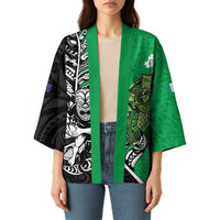 New Zealand and Ireland Rugby Custom Kimono Maori Tiki Fern Irish Celtic Cross - Polynesian Pride