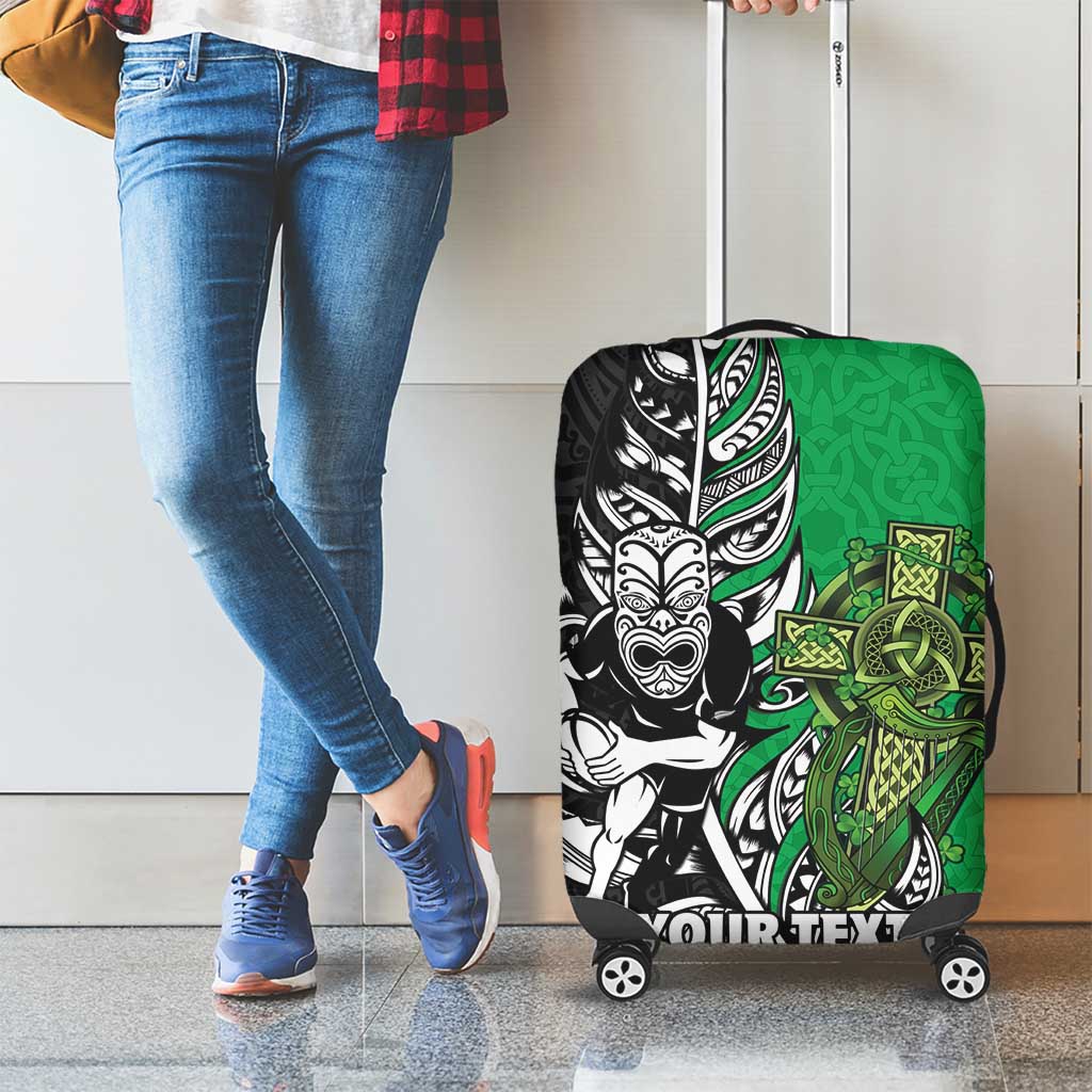 New Zealand and Ireland Rugby Custom Luggage Cover Maori Tiki Fern Irish Celtic Cross - Polynesian Pride