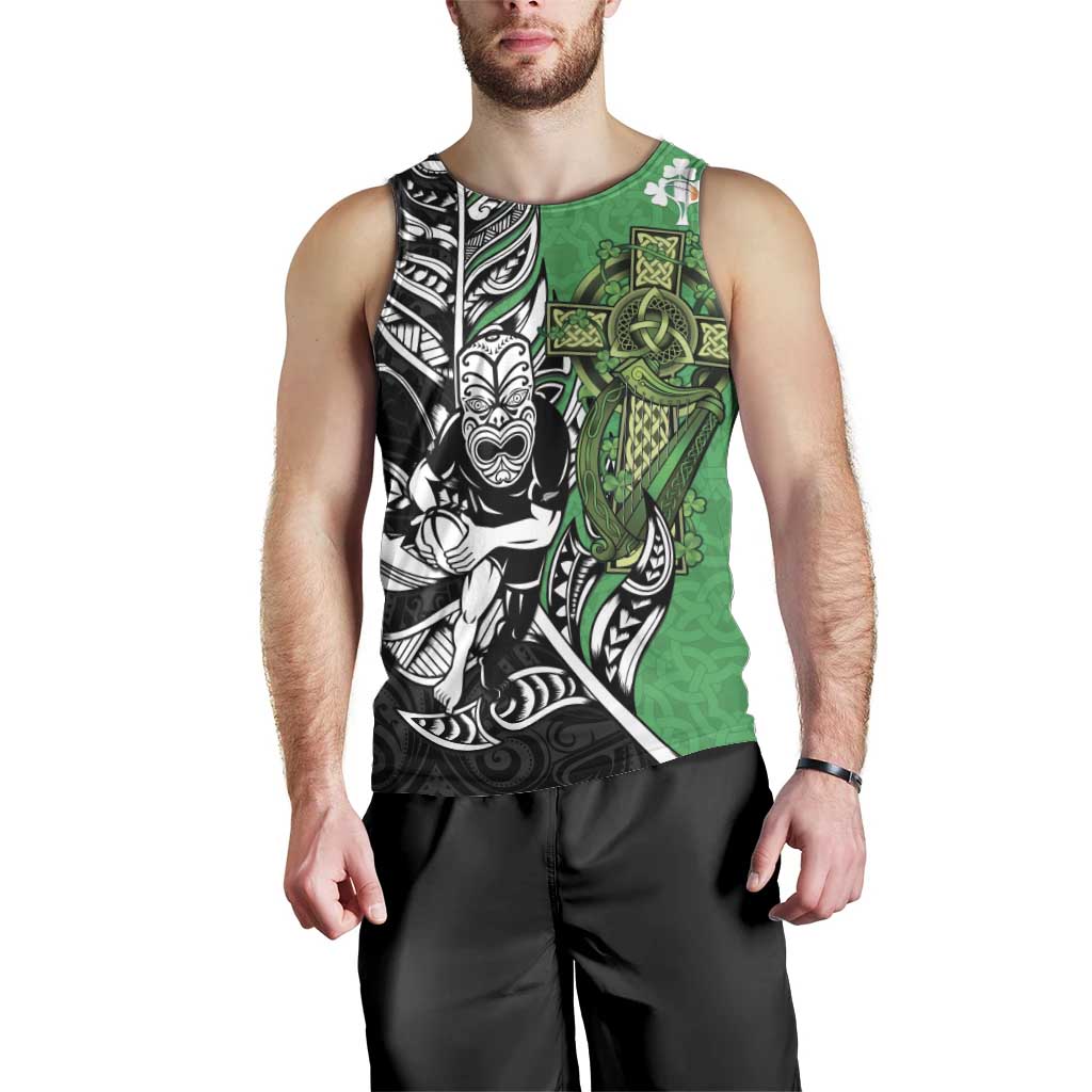 New Zealand and Ireland Rugby Custom Men Tank Top Maori Tiki Fern Irish Celtic Cross - Polynesian Pride