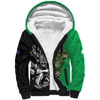 New Zealand and Ireland Rugby Custom Sherpa Hoodie Maori Tiki Fern Irish Celtic Cross LT14 Unisex Green - Polynesian Pride