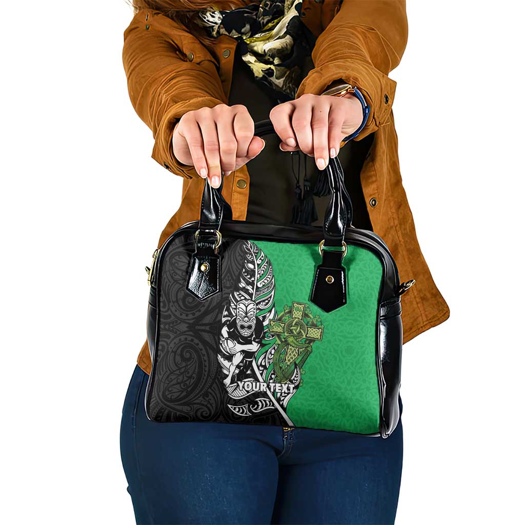 New Zealand and Ireland Rugby Custom Shoulder Handbag Maori Tiki Fern Irish Celtic Cross - Polynesian Pride