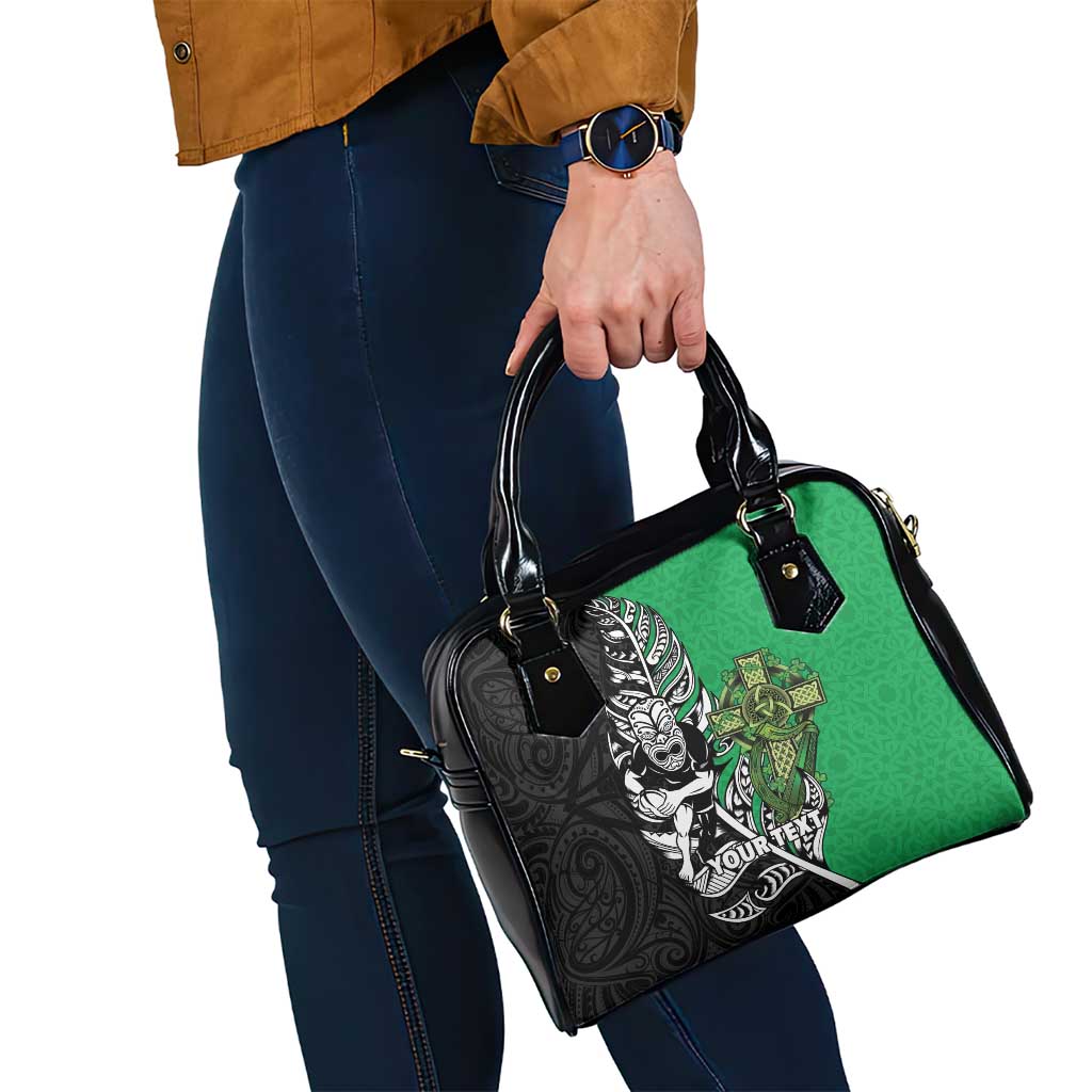 New Zealand and Ireland Rugby Custom Shoulder Handbag Maori Tiki Fern Irish Celtic Cross - Polynesian Pride