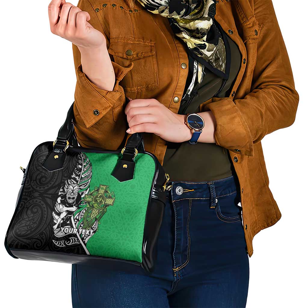 New Zealand and Ireland Rugby Custom Shoulder Handbag Maori Tiki Fern Irish Celtic Cross - Polynesian Pride