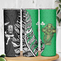 New Zealand and Ireland Rugby Skinny Tumbler Maori Tiki Fern Irish Celtic Cross - Polynesian Pride
