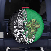 New Zealand and Ireland Rugby Custom Spare Tire Cover Maori Tiki Fern Irish Celtic Cross LT14 No hole Green - Polynesian Pride