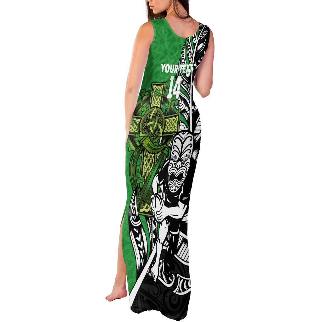 New Zealand and Ireland Rugby Custom Tank Maxi Dress Maori Tiki Fern Irish Celtic Cross LT14 - Polynesian Pride