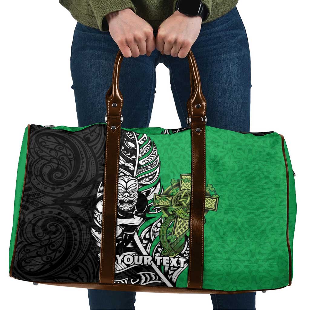 New Zealand and Ireland Rugby Custom Travel Bag Maori Tiki Fern Irish Celtic Cross - Polynesian Pride