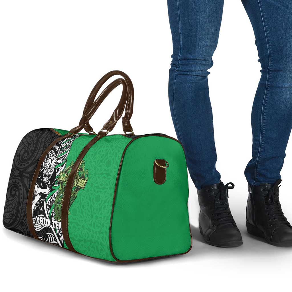 New Zealand and Ireland Rugby Custom Travel Bag Maori Tiki Fern Irish Celtic Cross - Polynesian Pride