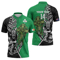 New Zealand and Ireland Rugby Custom Zipper Polo Shirt Maori Tiki Fern Irish Celtic Cross LT14 - Polynesian Pride