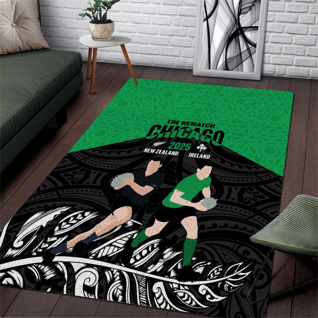 New Zealand and Ireland Rugby Area Rug Chicago 2025 Go All Black Shamrocks LT14 Black - Polynesian Pride