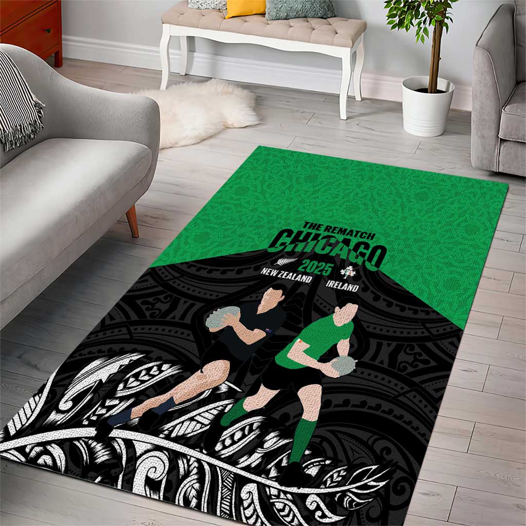 New Zealand and Ireland Rugby Area Rug Chicago 2025 Go All Black Shamrocks LT14 - Polynesian Pride
