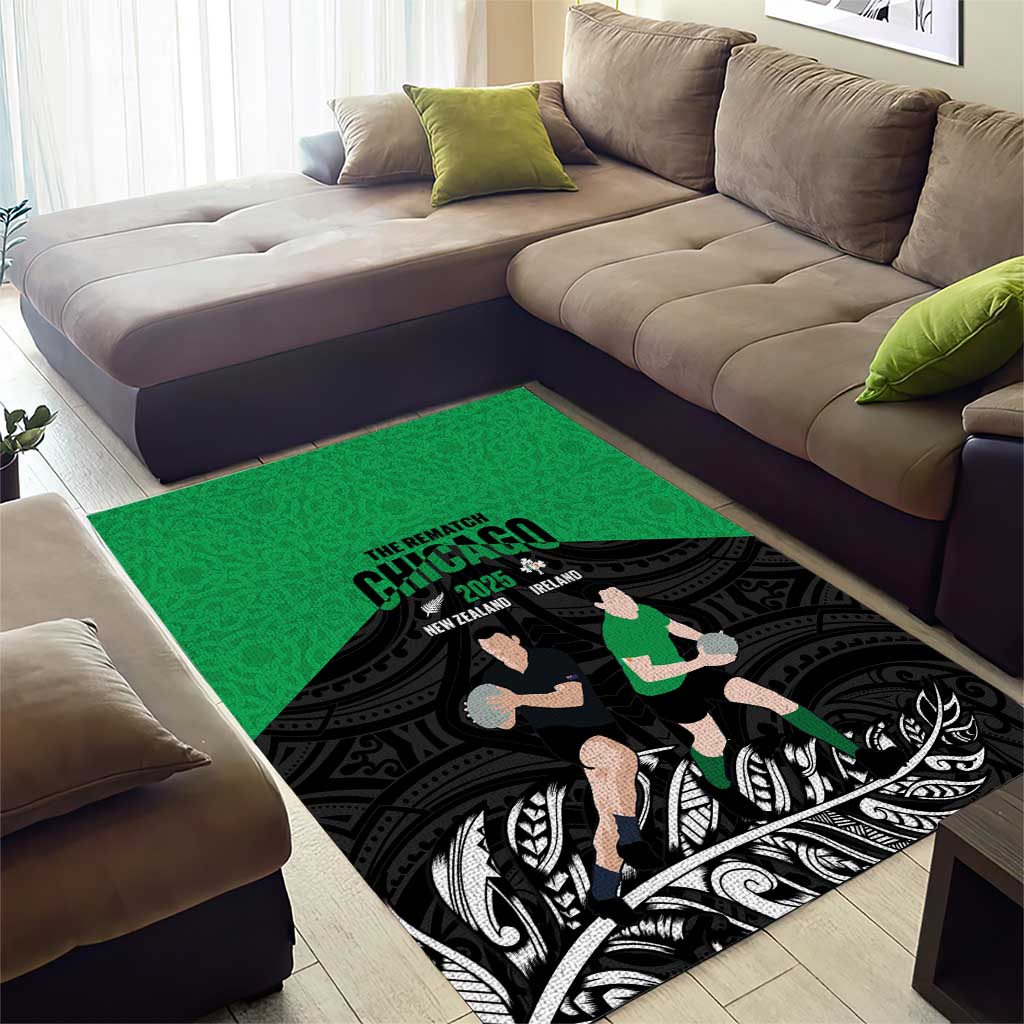 New Zealand and Ireland Rugby Area Rug Chicago 2025 Go All Black Shamrocks LT14 - Polynesian Pride