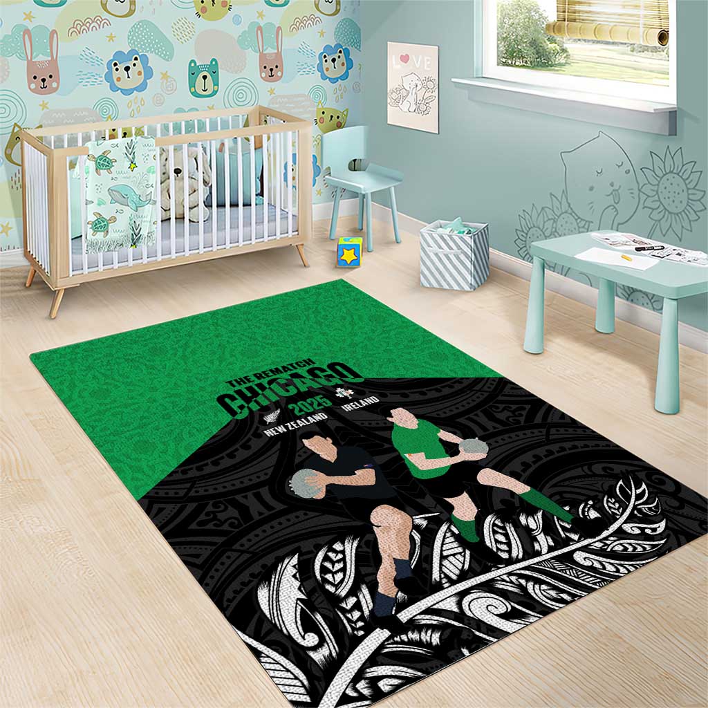 New Zealand and Ireland Rugby Area Rug Chicago 2025 Go All Black Shamrocks LT14 - Polynesian Pride