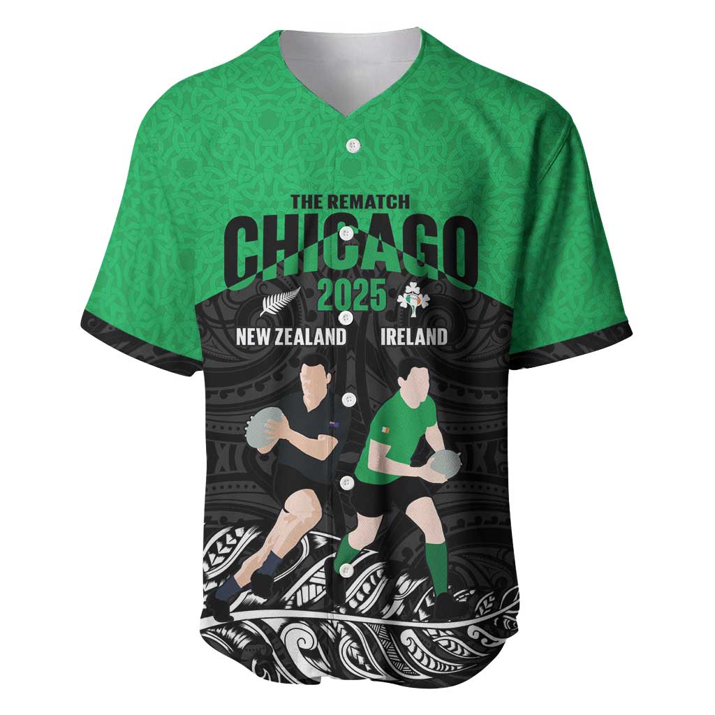 New Zealand and Ireland Rugby Custom Baseball Jersey Chicago 2025 Go All Black Shamrocks - Polynesian Pride