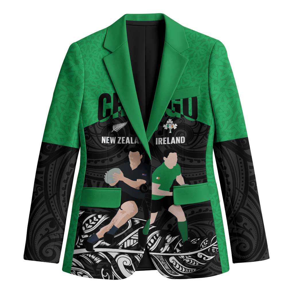 New Zealand and Ireland Rugby Custom Blazer Chicago 2025 Go All Black Shamrocks - Polynesian Pride