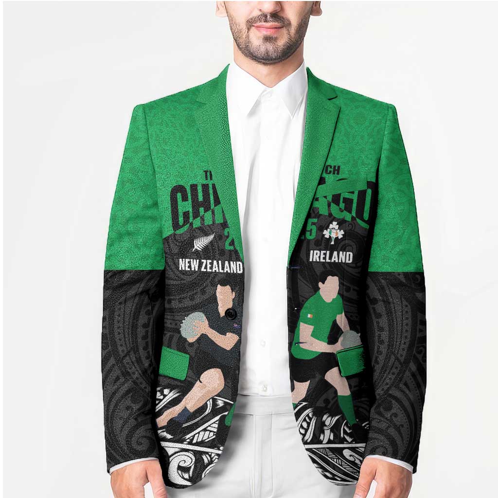 New Zealand and Ireland Rugby Custom Blazer Chicago 2025 Go All Black Shamrocks LT14 - Polynesian Pride
