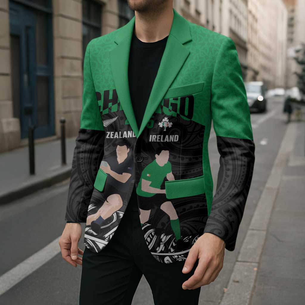 New Zealand and Ireland Rugby Custom Blazer Chicago 2025 Go All Black Shamrocks LT14 - Polynesian Pride