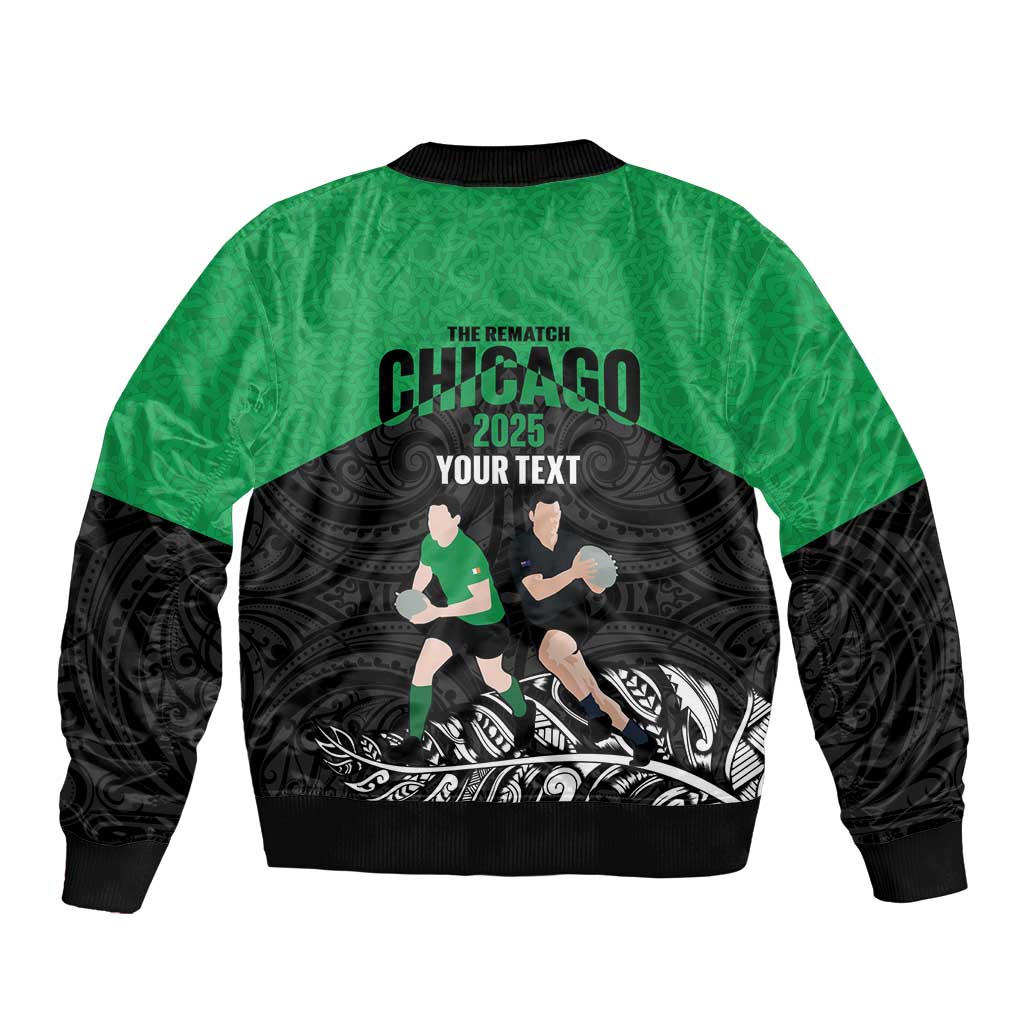 New Zealand and Ireland Rugby Custom Bomber Jacket Chicago 2025 Go All Black Shamrocks LT14 - Polynesian Pride
