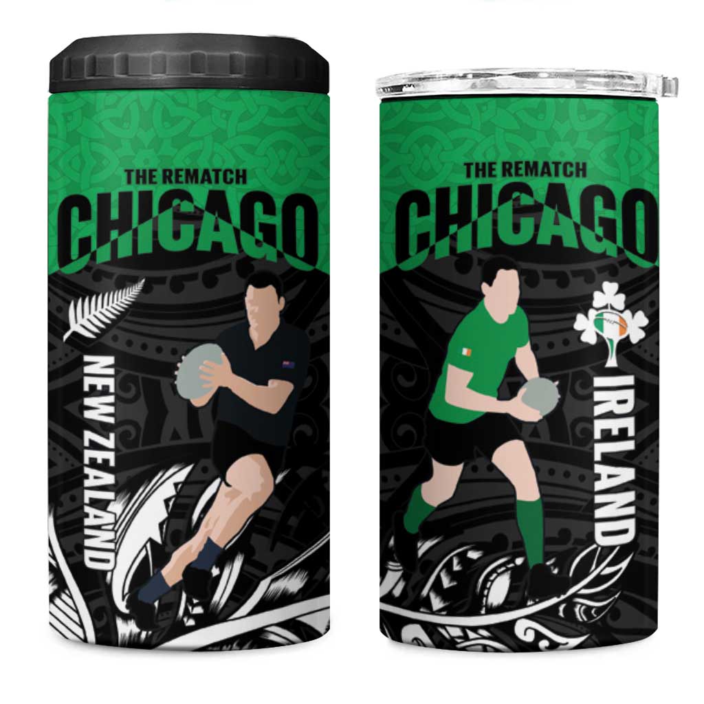 New Zealand and Ireland Rugby 4 in 1 Can Cooler Tumbler Chicago 2025 Go All Black Shamrocks - Polynesian Pride