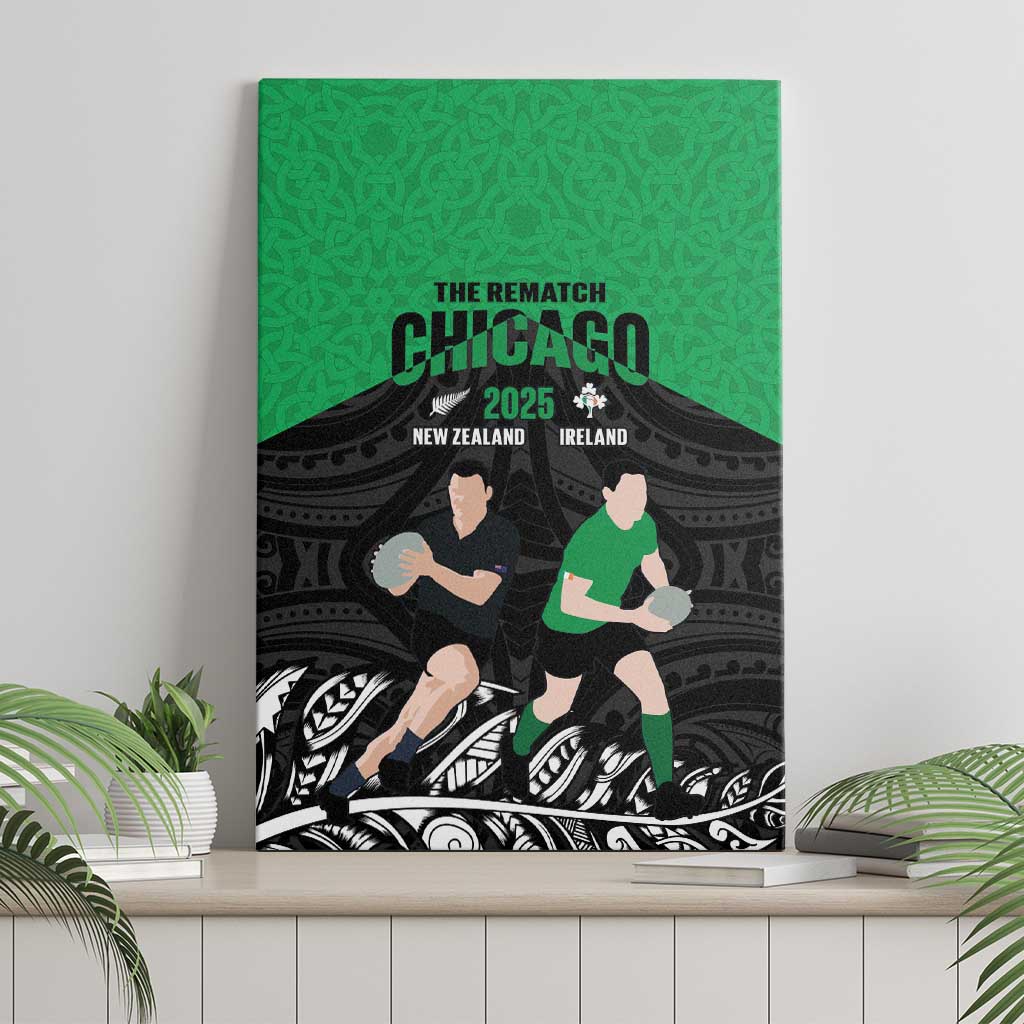 New Zealand and Ireland Rugby Canvas Wall Art Chicago 2025 Go All Black Shamrocks - Polynesian Pride