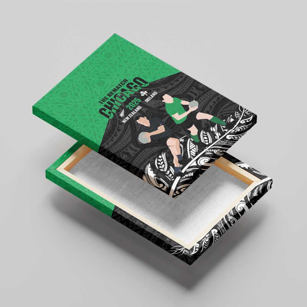 New Zealand and Ireland Rugby Canvas Wall Art Chicago 2025 Go All Black Shamrocks - Polynesian Pride