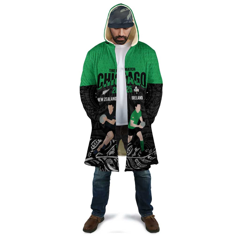 New Zealand and Ireland Rugby Custom Cloak Chicago 2025 Go All Black Shamrocks - Polynesian Pride
