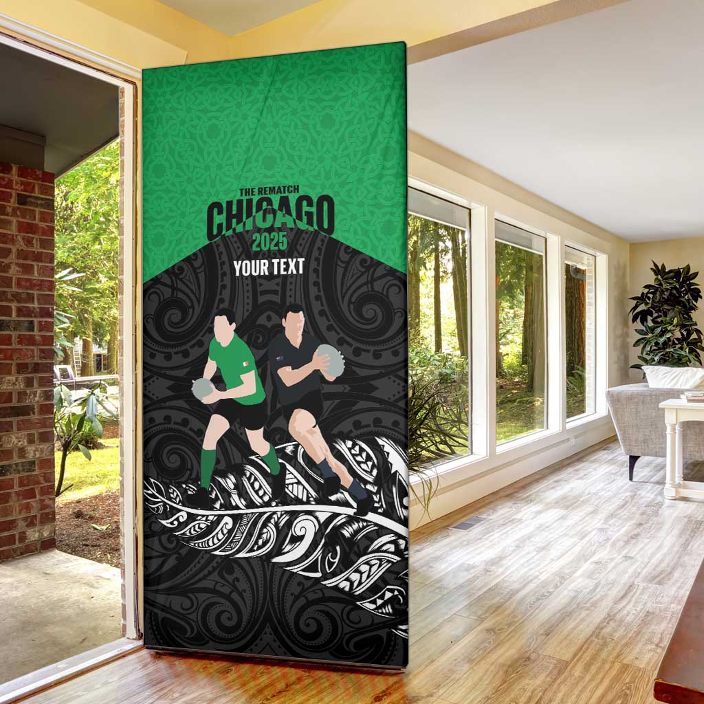 New Zealand and Ireland Rugby Custom Door Cover Chicago 2025 Go All Black Shamrocks - Polynesian Pride