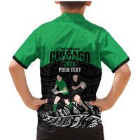 New Zealand and Ireland Rugby Custom Family Matching Mermaid Dress and Hawaiian Shirt Chicago 2025 Go All Black Shamrocks - Polynesian Pride