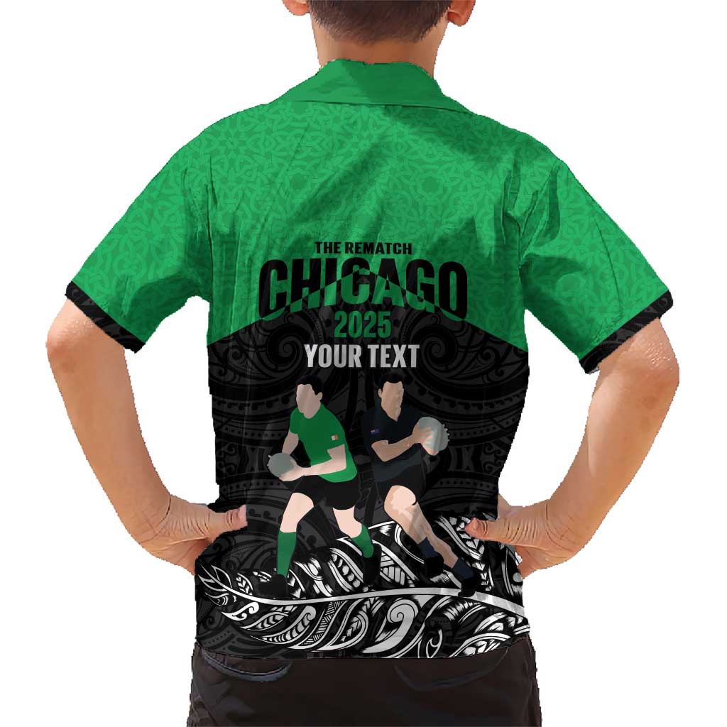 New Zealand and Ireland Rugby Custom Hawaiian Shirt Chicago 2025 Go All Black Shamrocks - Polynesian Pride