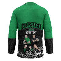 New Zealand and Ireland Rugby Custom Hockey Jersey Chicago 2025 Go All Black Shamrocks - Polynesian Pride