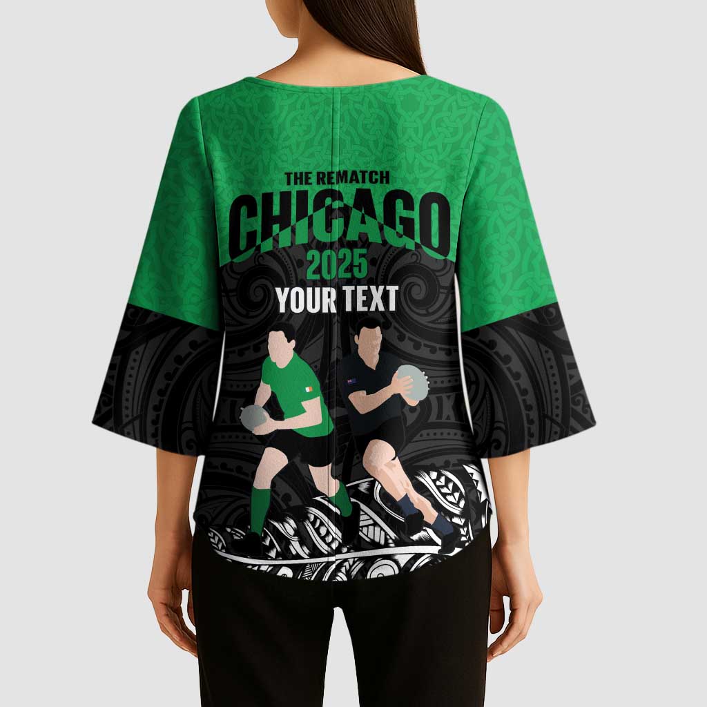New Zealand and Ireland Rugby Custom Kimono Sleeve Blouse Chicago 2025 Go All Black Shamrocks - Polynesian Pride