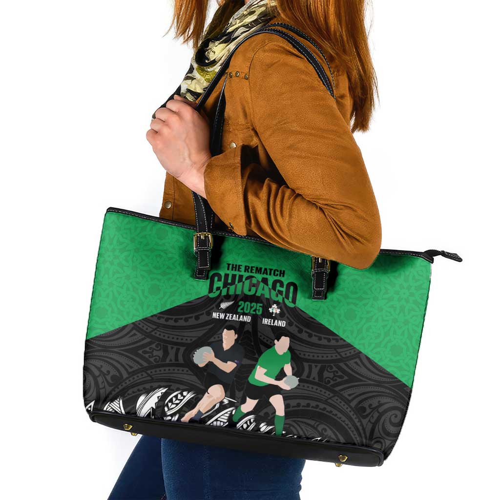 New Zealand and Ireland Rugby Leather Tote Bag Chicago 2025 Go All Black Shamrocks - Polynesian Pride
