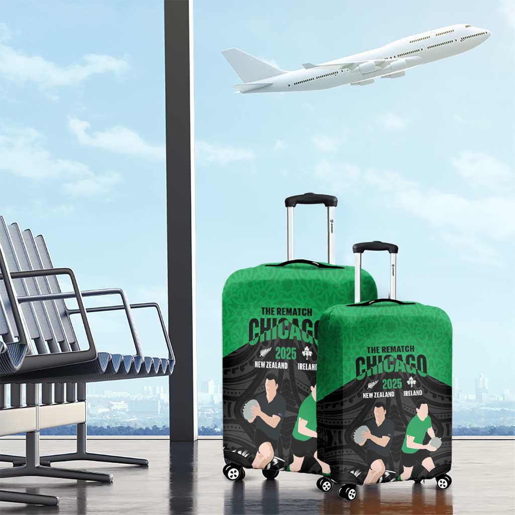 New Zealand and Ireland Rugby Luggage Cover Chicago 2025 Go All Black Shamrocks - Polynesian Pride