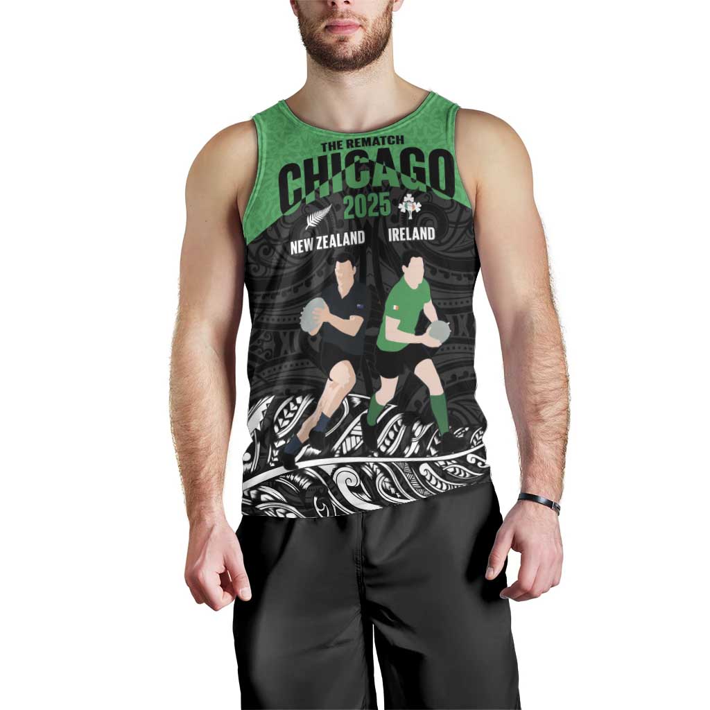 New Zealand and Ireland Rugby Custom Men Tank Top Chicago 2025 Go All Black Shamrocks - Polynesian Pride