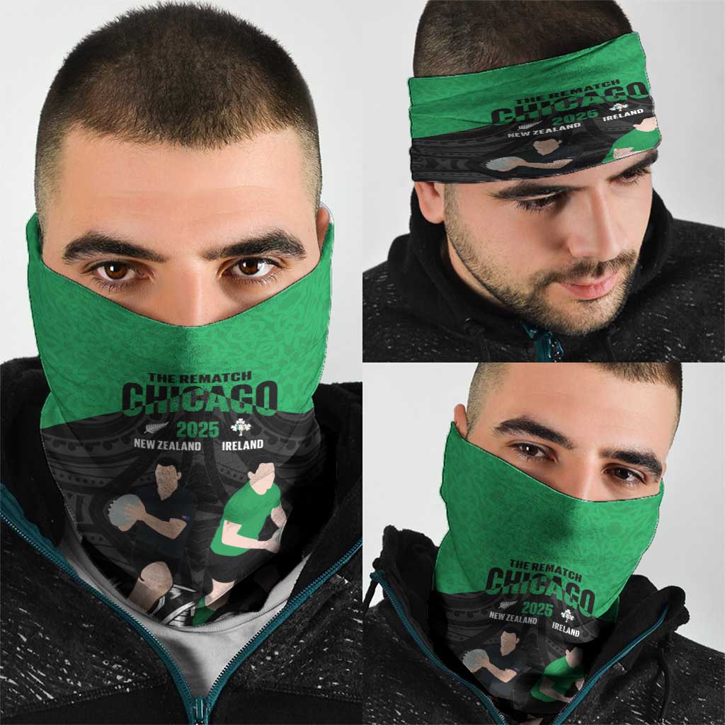 New Zealand and Ireland Rugby Neck Gaiter Chicago 2025 Go All Black Shamrocks LT14 - Polynesian Pride
