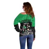 New Zealand and Ireland Rugby Custom Off Shoulder Sweater Chicago 2025 Go All Black Shamrocks - Polynesian Pride