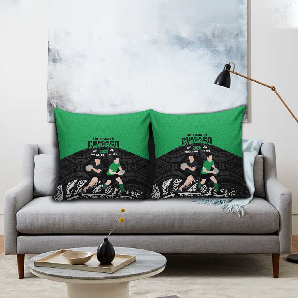 New Zealand and Ireland Rugby Pillow Cover Chicago 2025 Go All Black Shamrocks LT14 - Polynesian Pride